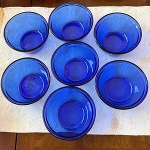 Anchor Hocking cobalt blue glass set of 7 custard cups or ramekin bowls 6 oz